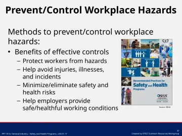 Slide 47: Prevent/Control Workplace Hazards