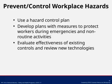 Slide 50: Prevent/Control Workplace Hazards