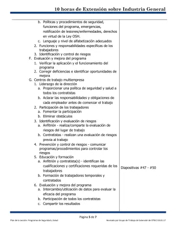 Page 5: b. Políticas y procedimientos de seguridad, funciones del programa, emergencias…
