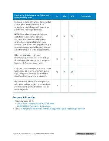 Page 13: Publicación de la Información Obligatoria de Seguridad y Salud