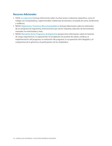 Page 24: OSHA: La ergonomía (incluye información sobre muchas tareas e industrias específicas, como…