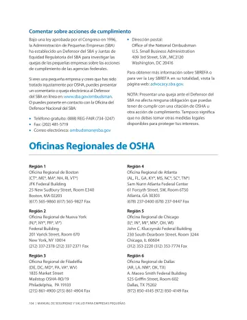 Page 108: Oficinas Regionales de OSHA