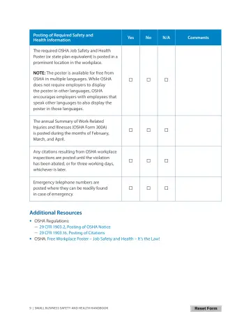 Page 13: Posting of Required Safety and Health Information