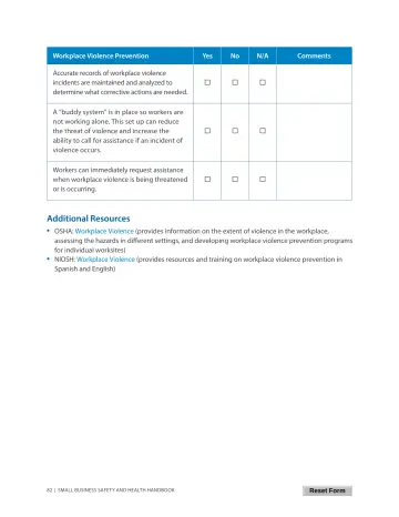 Page 86: OSHA: Workplace Violence (provides information on the extent of violence in the workplace,
