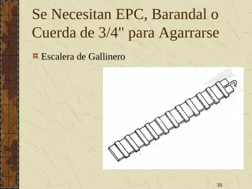 Slide 35: Se Necesitan EPC, Barandal o Cuerda de 3/4" para Agarrarse