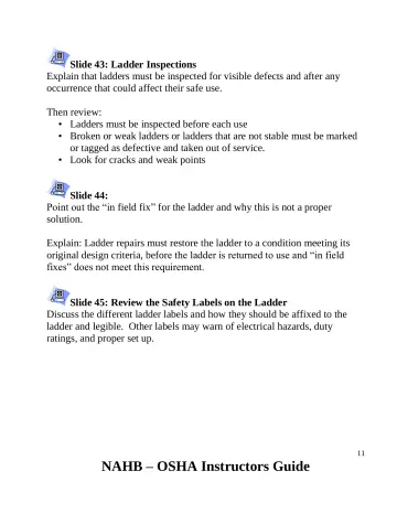 Page 12: Ladders must be inspected before each use