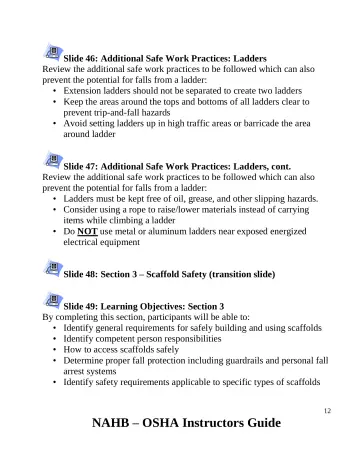 Page 13: Slide 46: Additional Safe Work Practices: Ladders