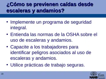 Slide 18: ¿Cómo se previenen caídas desde escaleras y andamios?