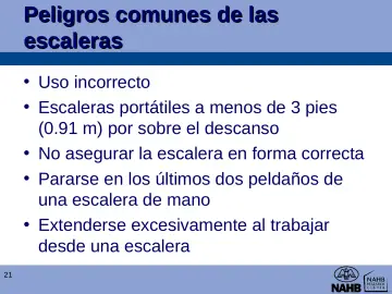 Slide 21: Peligros comunes de las escaleras