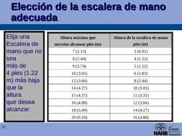 Slide 37: Elección de la escalera de mano adecuada