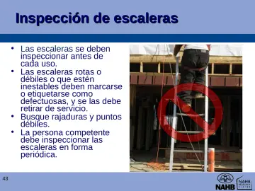Slide 43: Inspección de escaleras