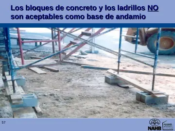 Slide 57: Los bloques de concreto y los ladrillos NO son aceptables como base de andamio