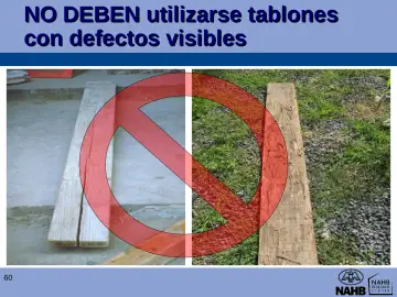 Slide 60: NO DEBEN utilizarse tablones con defectos visibles