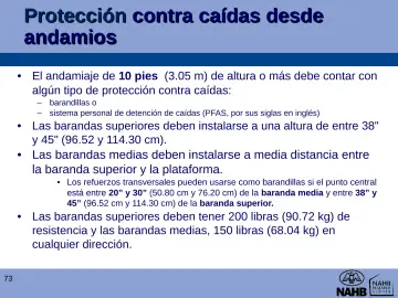 Slide 73: Protección contra caídas desde andamios