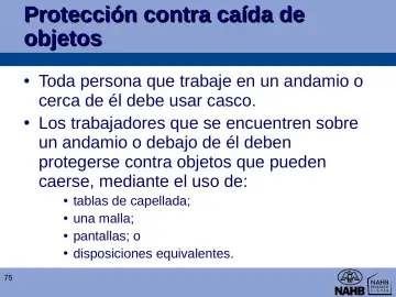 Slide 75: Protección contra caída de objetos