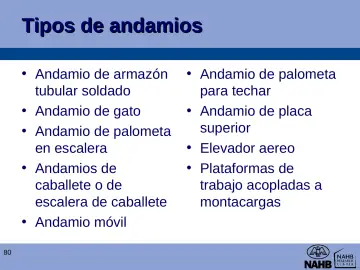 Slide 80: Tipos de andamios