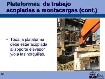 Slide 115: Plataformas de trabajo acopladas a montacargas (cont.)