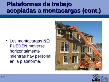 Slide 116: Plataformas de trabajo acopladas a montacargas (cont.)