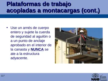 Slide 117: Plataformas de trabajo acopladas a montacargas (cont.)