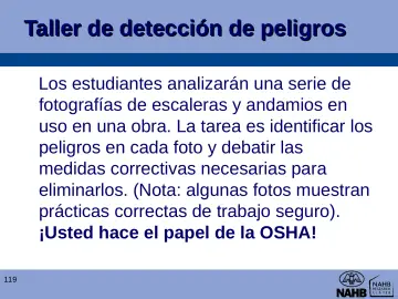 Slide 119: Taller de detección de peligros
