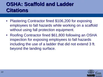Slide 13: OSHA: Scaffold and Ladder Citations