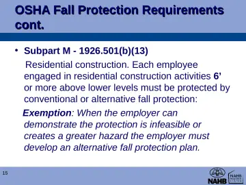 Slide 15: OSHA Fall Protection Requirements cont.