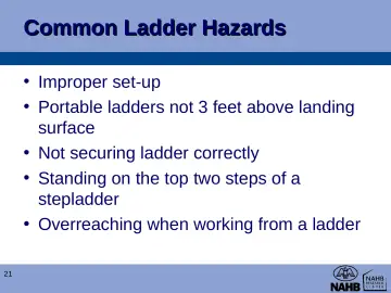 Slide 21: Common Ladder Hazards