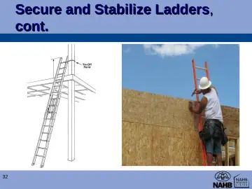 Slide 32: Secure and Stabilize Ladders , cont.