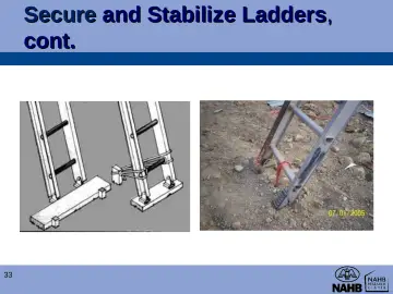 Slide 33: Secure and Stabilize Ladders , cont.