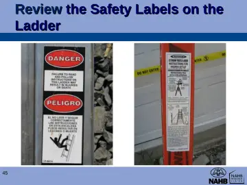 Slide 45: Review the Safety Labels on the Ladder