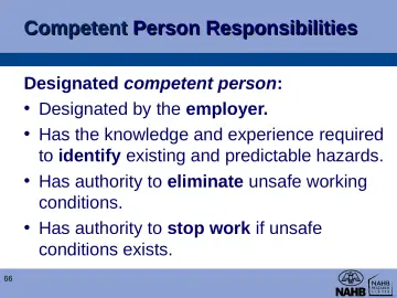 Slide 66: Competent Person Responsibilities