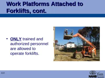 Slide 113: Work Platforms Attached to Forklifts, cont.