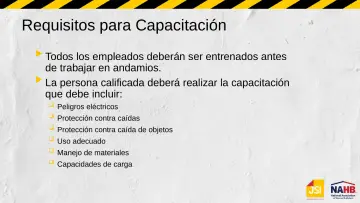 Slide 20: Requisitos para Capacitación