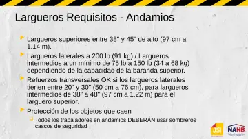 Slide 31: Largueros Requisitos - Andamios