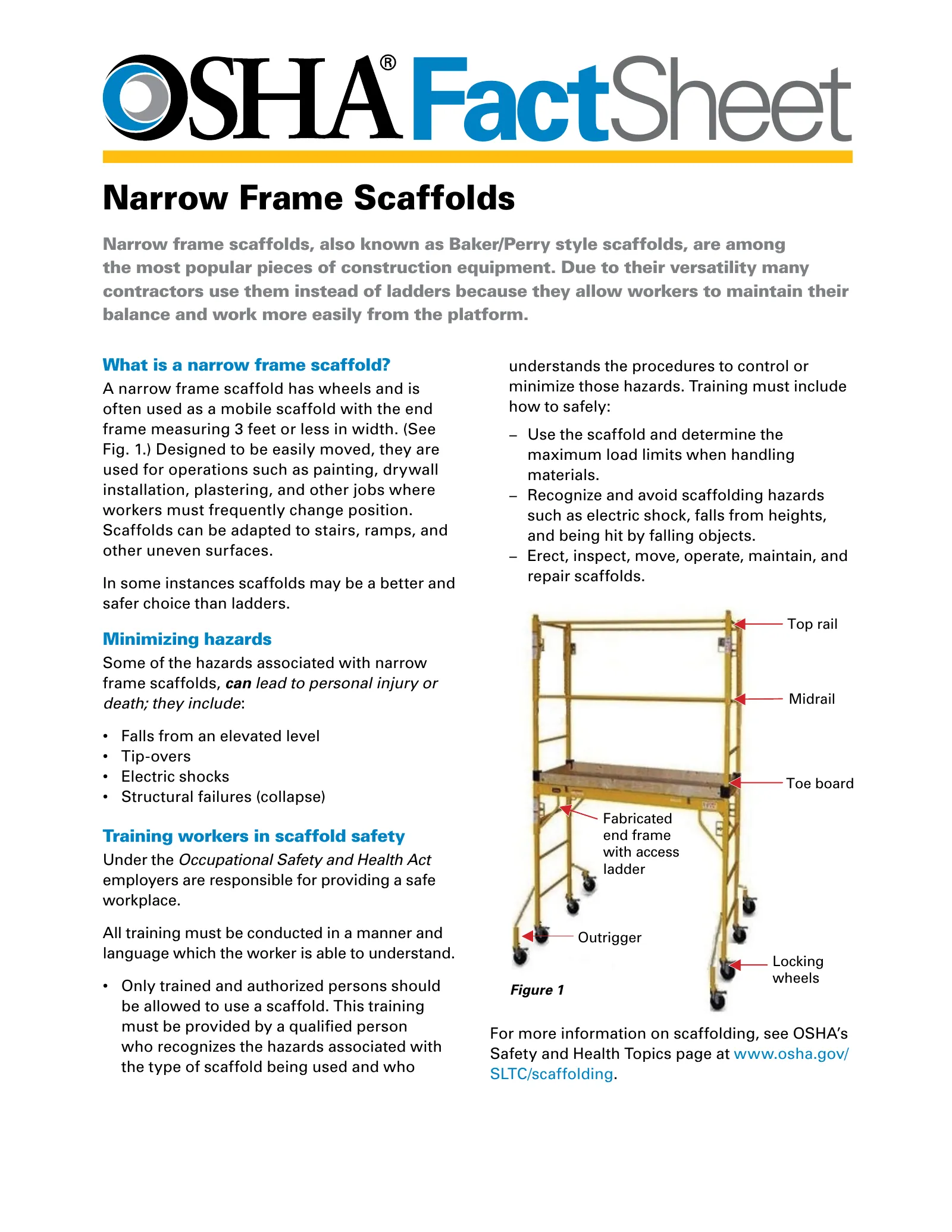 Scaffolding: Narrow Frame Scaffolds (OSHA 3722), page 1: FactSheet