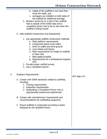 Page 6: b. height of the scaffold is not more than twice the width, and