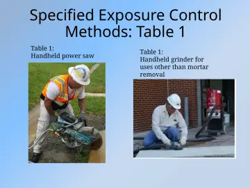 Slide 21: Specified Exposure Control Methods: Table 1
