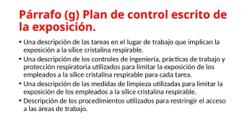 Slide 71: Párrafo (g) Plan de control escrito de la exposición.
