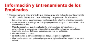 Slide 73: Información y Entrenamiento de los Empleados