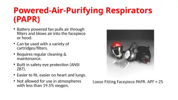 Slide 72: Powered-Air-Purifying Respirators (PAPR)