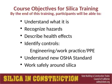 Slide 6: Course Objectives for Silica Training