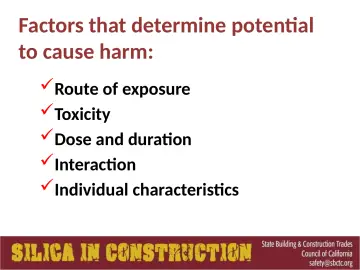 Slide 19: Factors that determine potential to cause harm: