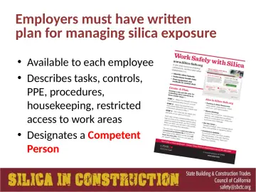 Slide 101: Employers must have written plan for managing silica exposure