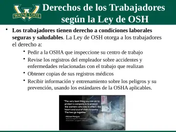 Slide 10: Derechos de los Trabajadores según la Ley de OSH