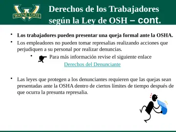 Slide 11: Derechos de los Trabajadores según la Ley de OSH – cont.