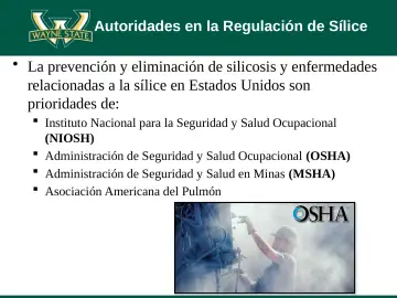 Slide 23: Autoridades en la Regulación de Sílice