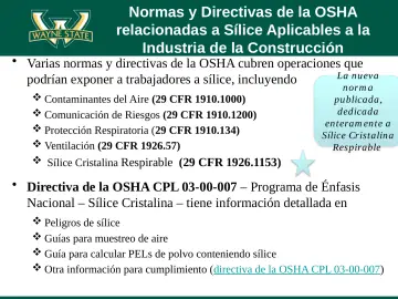 Slide 24: Normas y Directivas de la OSHA relacionadas a Sílice Aplicables a la Industria de la…