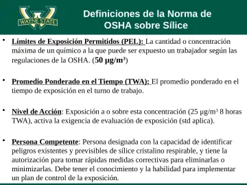 Slide 29: Definiciones de la Norma de OSHA sobre Sílice