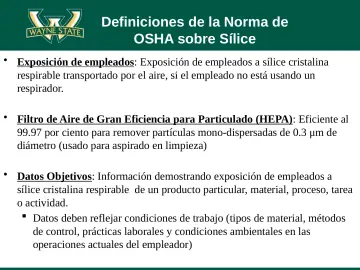 Slide 30: Definiciones de la Norma de OSHA sobre Sílice