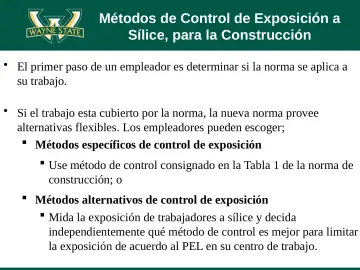 Slide 33: Métodos de Control de Exposición a Sílice, para la Construcción